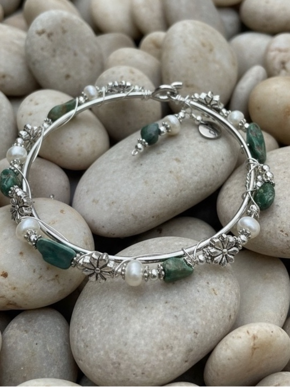 Turquoise & Pearl Bangle Bracelet